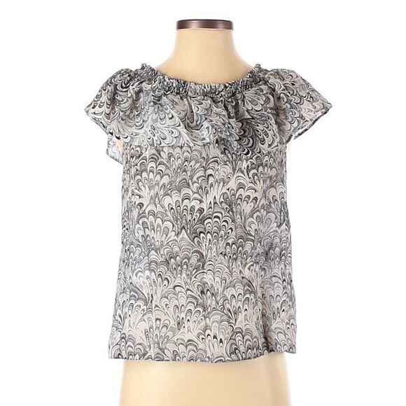 MICHAEL KORS Off The Shoulder Top Sleeveless Ruffle Silk‎ Cotton Gray Small - Picture 1 of 9